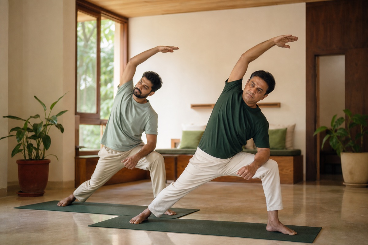 Representative photograph of residents taking part in a morning wellbeing session